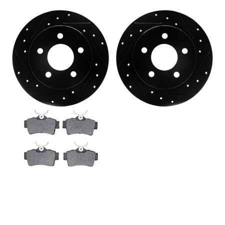 Dynamic Friction Company Rear Brake Rotors-Drilled and Slotted-Black with 3000 Series Ceramic Brake Pads 8302-54090